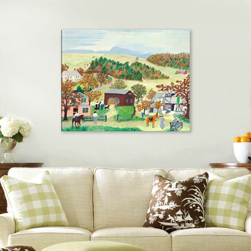 Strukturierter Kunstdruck auf Leinwand, Vintage-Feldlandschaft, Wanddekoration in Gelb für Schlafzimmer
