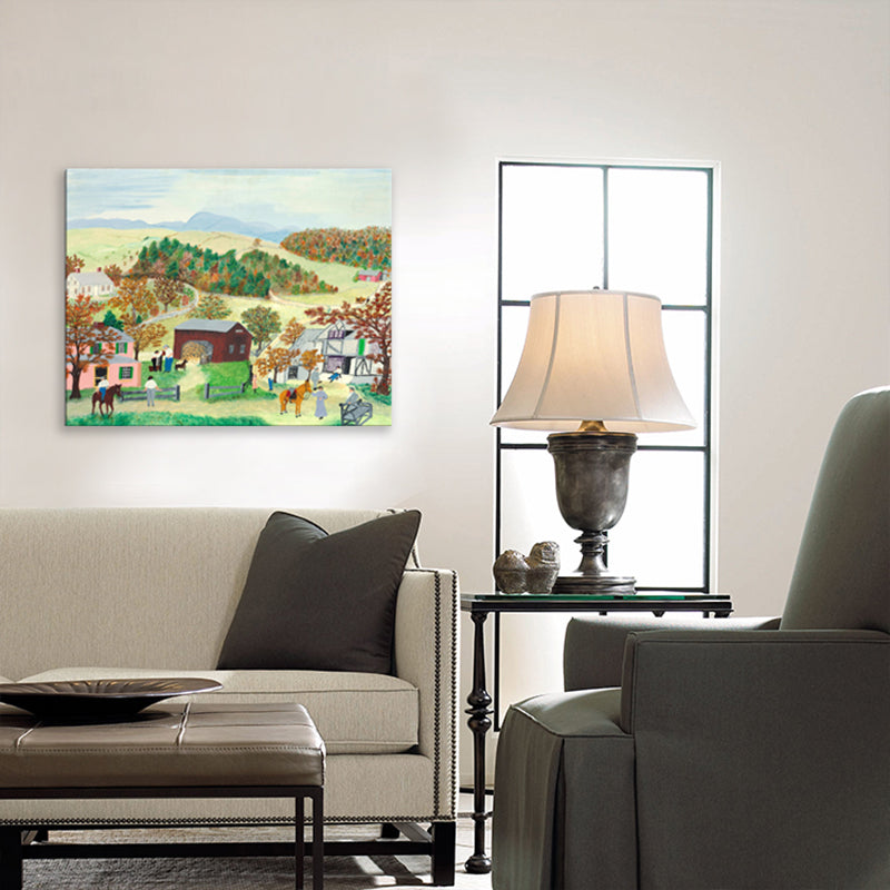 Strukturierter Kunstdruck auf Leinwand, Vintage-Feldlandschaft, Wanddekoration in Gelb für Schlafzimmer