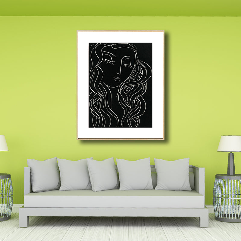 Drawing Print Minimalism Wall Art with Line Sketch Face Pattern in Black and White