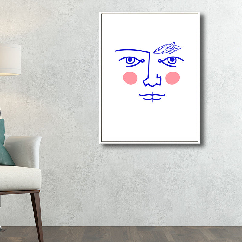 Pencil Line Figure Face Canvas Art Minimalism Textured Wall Decor in Pastel Color