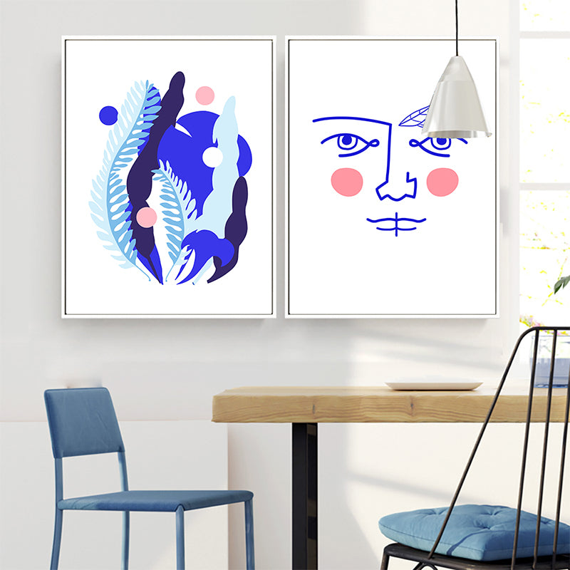 Pencil Line Figure Face Canvas Art Minimalism Textured Wall Decor in Pastel Color