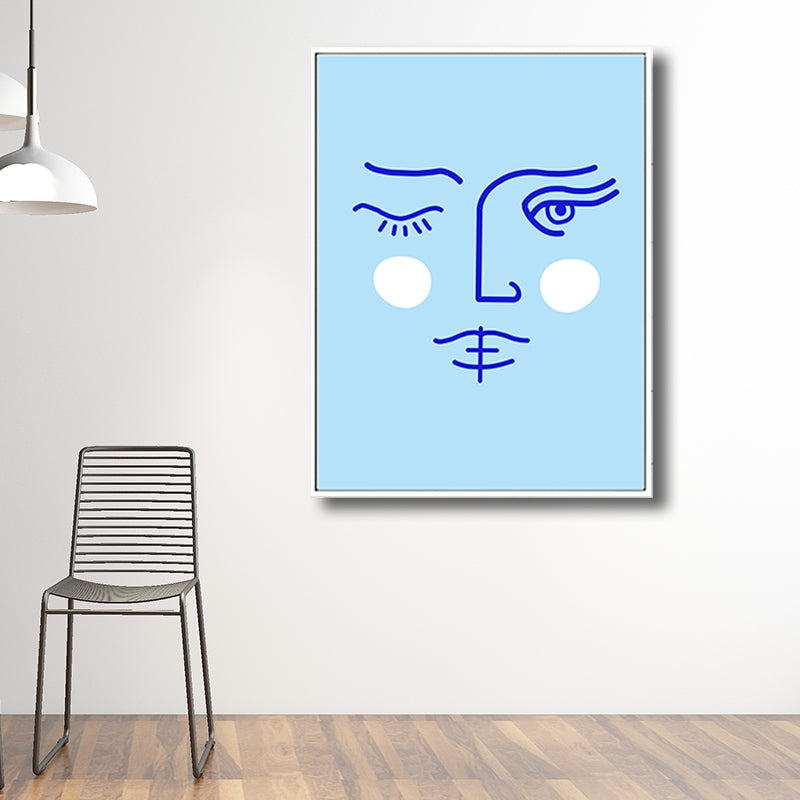 Pencil Line Figure Face Canvas Art Minimalism Textured Wall Decor in Pastel Color