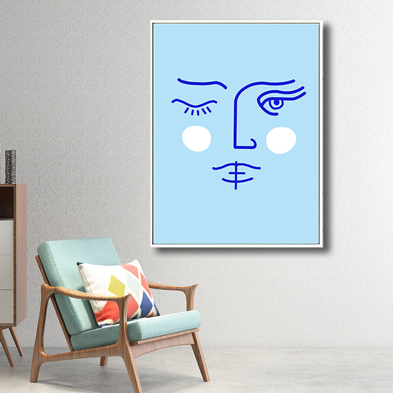 Pencil Line Figure Face Canvas Art Minimalism Textured Wall Decor in Pastel Color