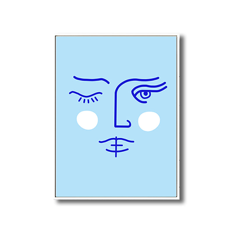 Pencil Line Figure Face Canvas Art Minimalism Textured Wall Decor in Pastel Color