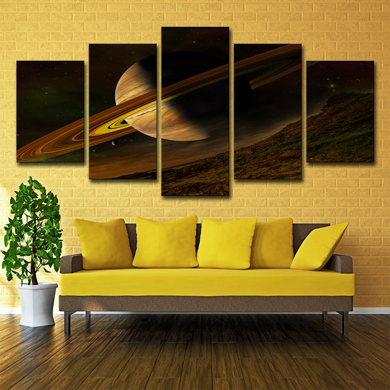 Brown Fictional Canvas Art Digital Print Jupiter with Rings Wall Decor for Bedroom