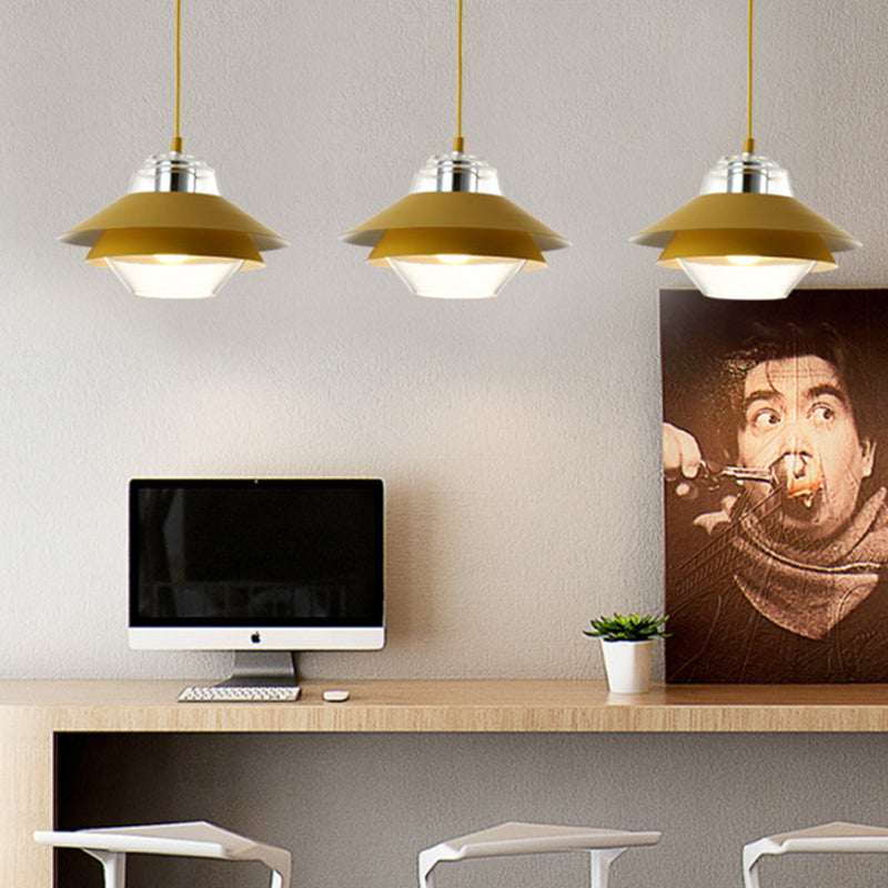 Gray/Yellow Flared Hanging Pendant Light Macaron Stylish 1 Light Metal Hanging Lamp with Inner Clear Glass Shade