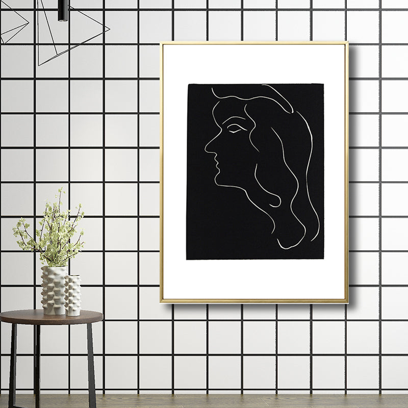 Leinwanddruck mit Frau-Zeichnung, dunkle Farbe, schlichter Stil, Wandkunst-Dekor für das Wohnzimmer