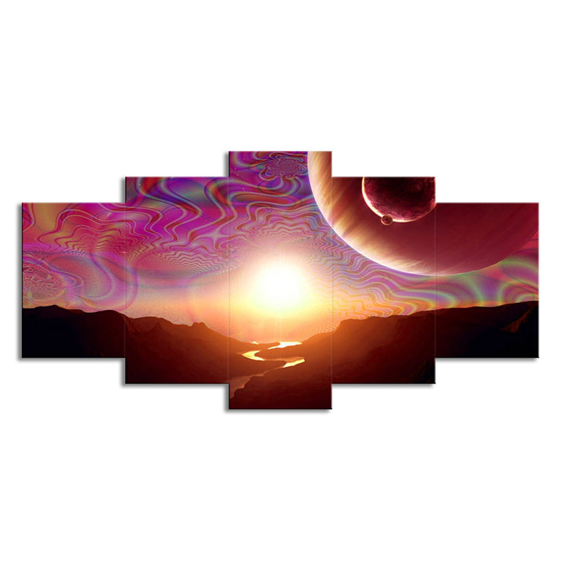 Psychedelic Space Sunlight Wall Art Print for Living Room, Purple-Pink, Multi-Piece