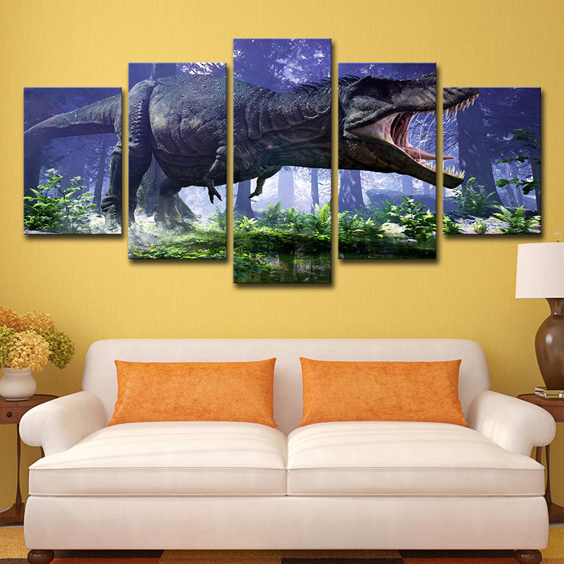 Jurassic Park Dinosaur Canvas Print Kids Style Multi-Piece Wall Art Decor in Blue