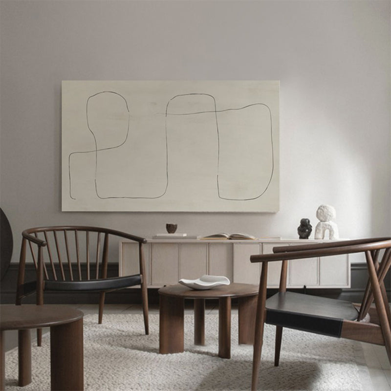 Beige Mountain Wall Art Abstract Line Drawing Minimalist Textured Canvas Print for Room