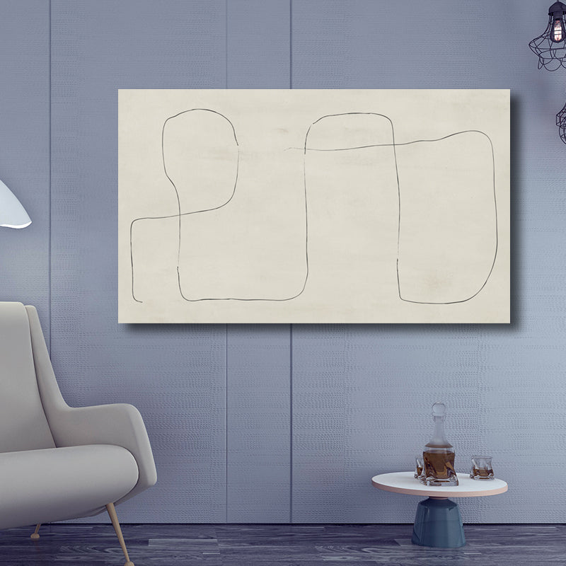 Beige Mountain Wall Art Abstract Line Drawing Minimalist Textured Canvas Print for Room