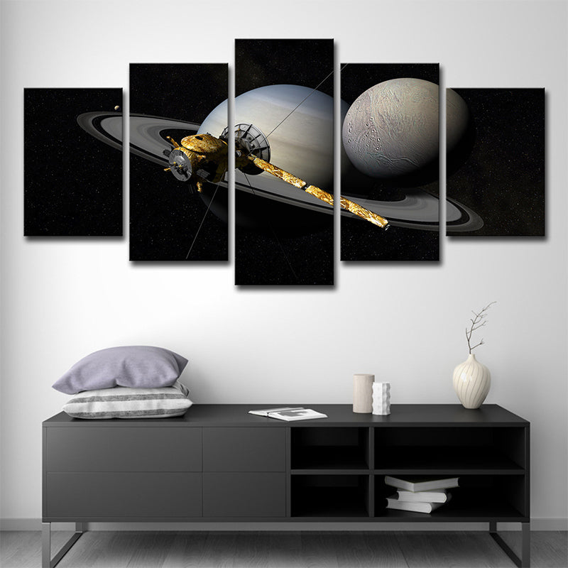 Grey Planet Satellite Canvas Art Multi-Piece Science Fiction Living Room Wall Decor