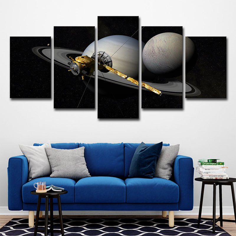 Grey Planet Satellite Canvas Art Multi-Piece Science Fiction Living Room Wall Decor