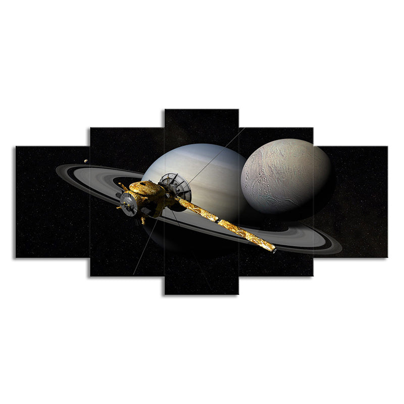 Grey Planet Satellite Canvas Art Multi-Piece Science Fiction Living Room Wall Decor