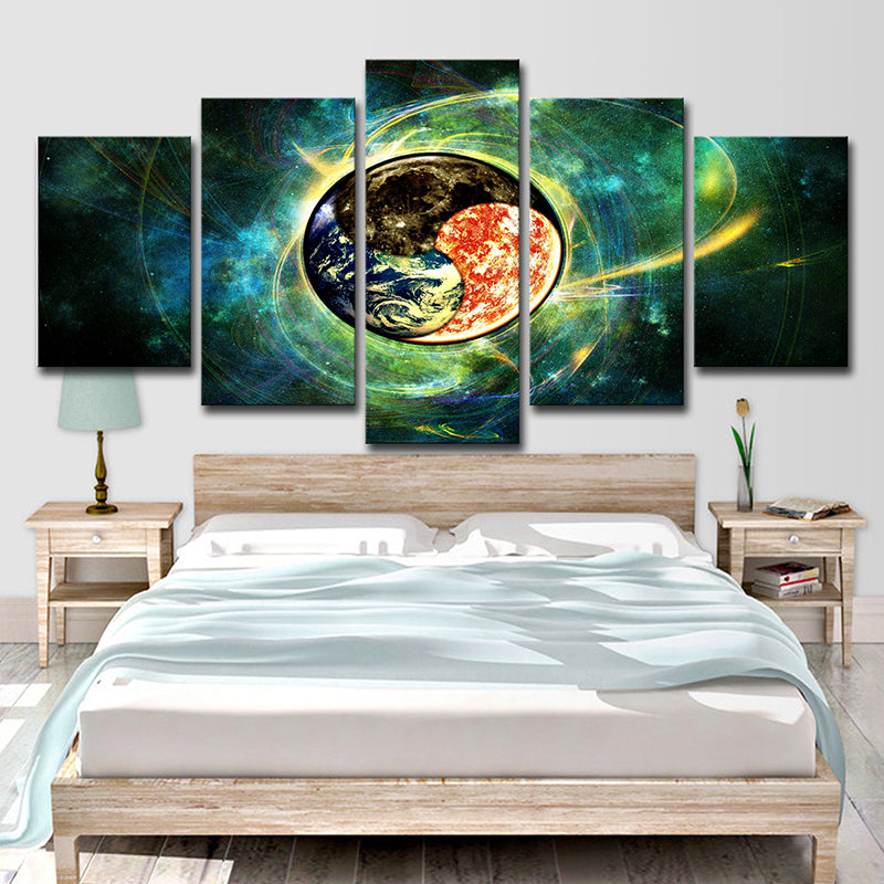 Space Bagua Map Wall Art Science Fiction Canvas Print Wall Decor in Green for Bedroom