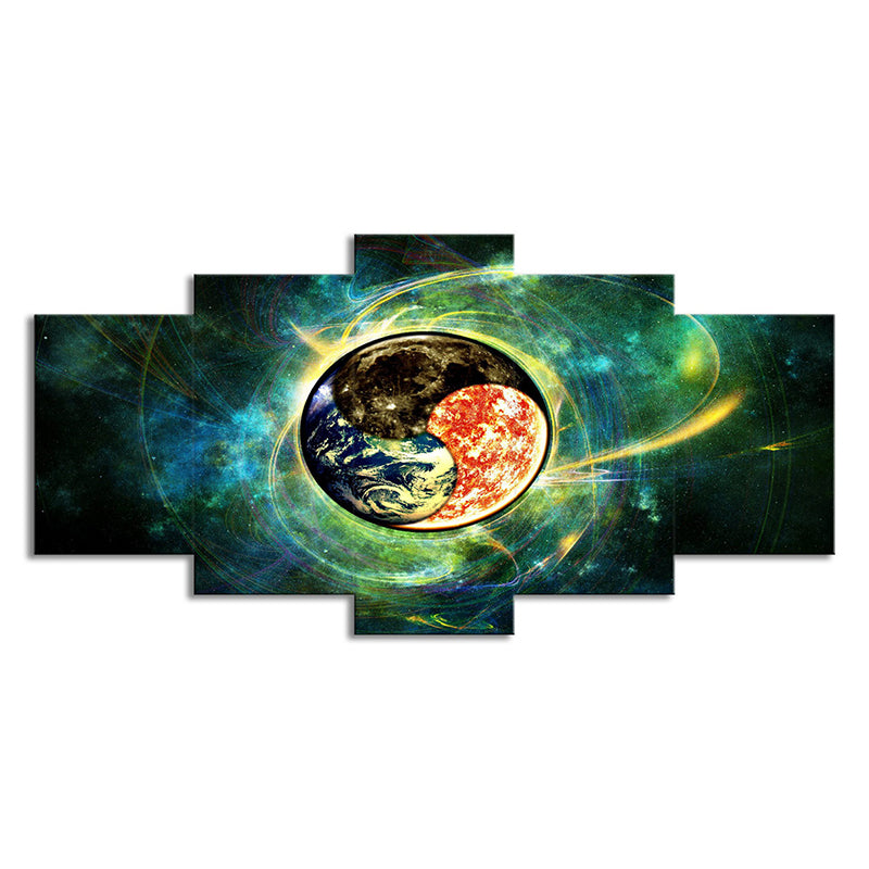 Space Bagua Map Wall Art Science Fiction Canvas Print Wall Decor in Green for Bedroom