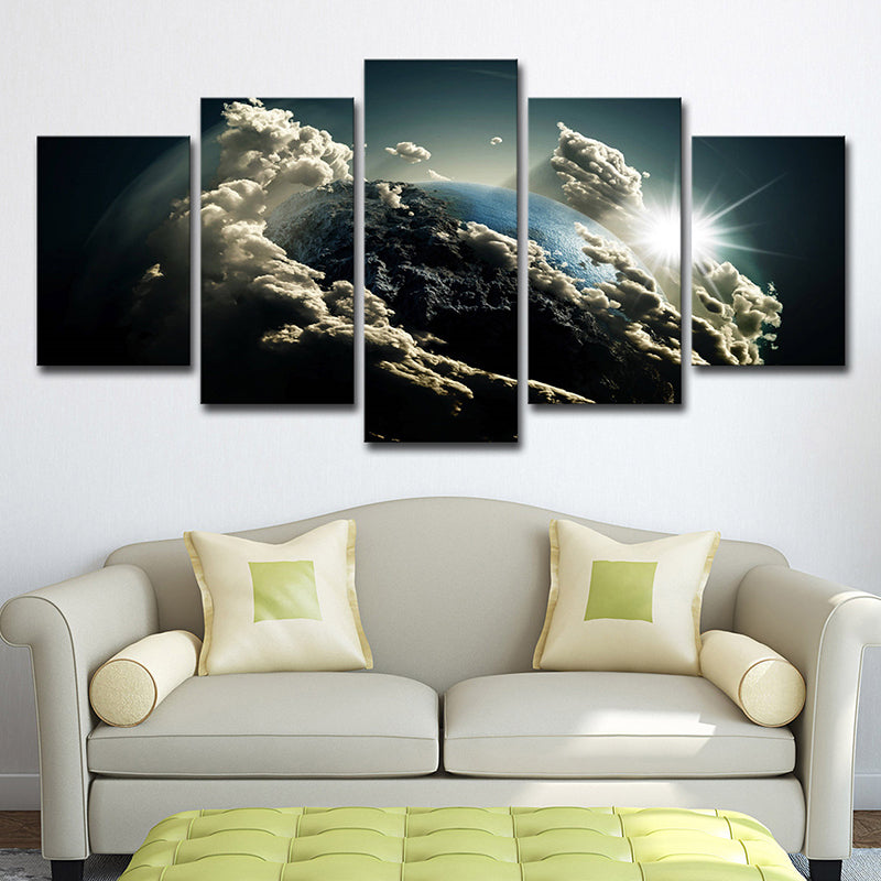 Digital Print Planet Canvas Dark Blue Science Fiction Wall Art for Living Room