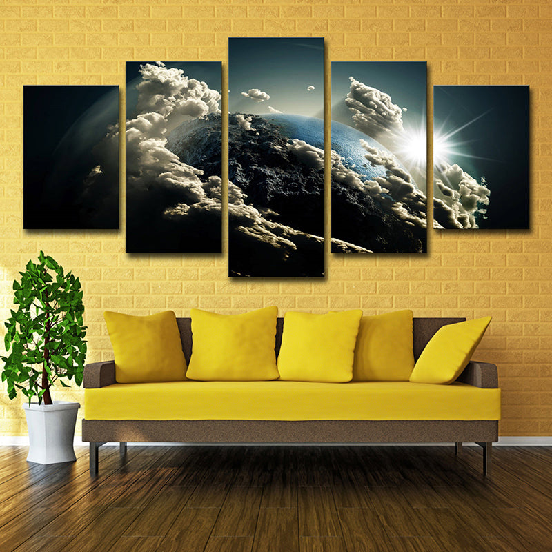 Digital Print Planet Canvas Dark Blue Science Fiction Wall Art for Living Room