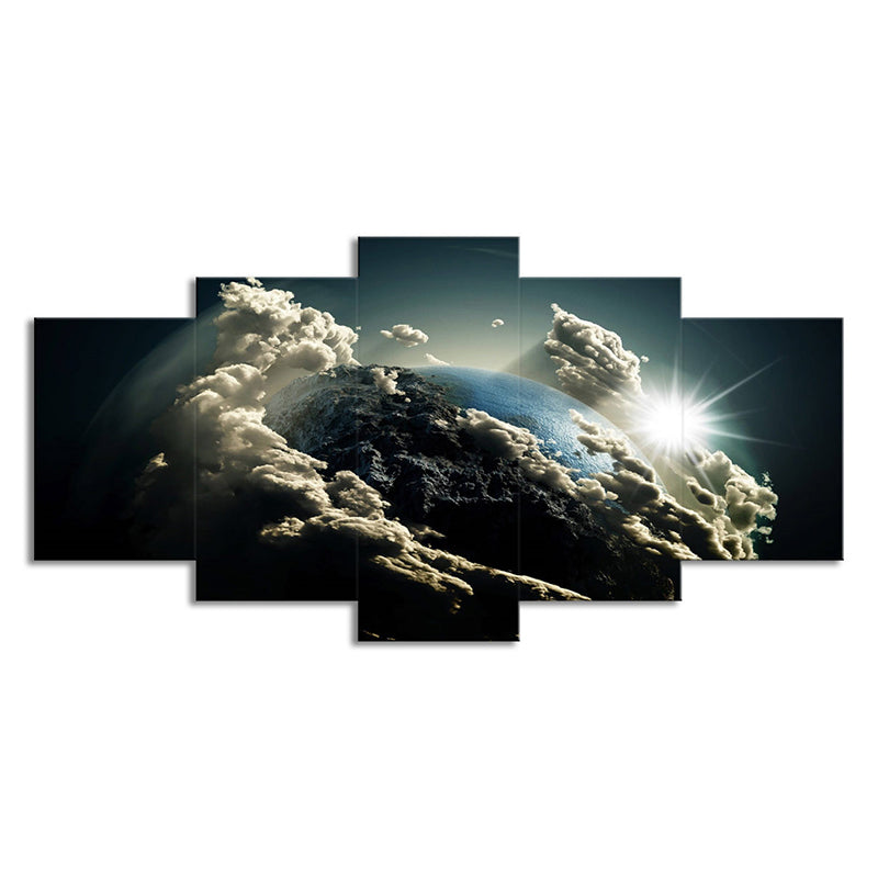 Digital Print Planet Canvas Dark Blue Science Fiction Wall Art for Living Room