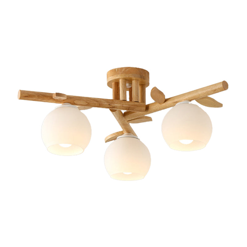 Bol eetkamer plafondlamp opaal glas creatief semi -spoel plafondlicht met houten tak in beige