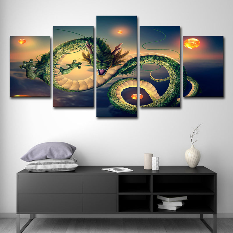 Kids Devil Dragon Canvas Wall Art Green Fantasy Wall Decoration for Teenage Bedroom