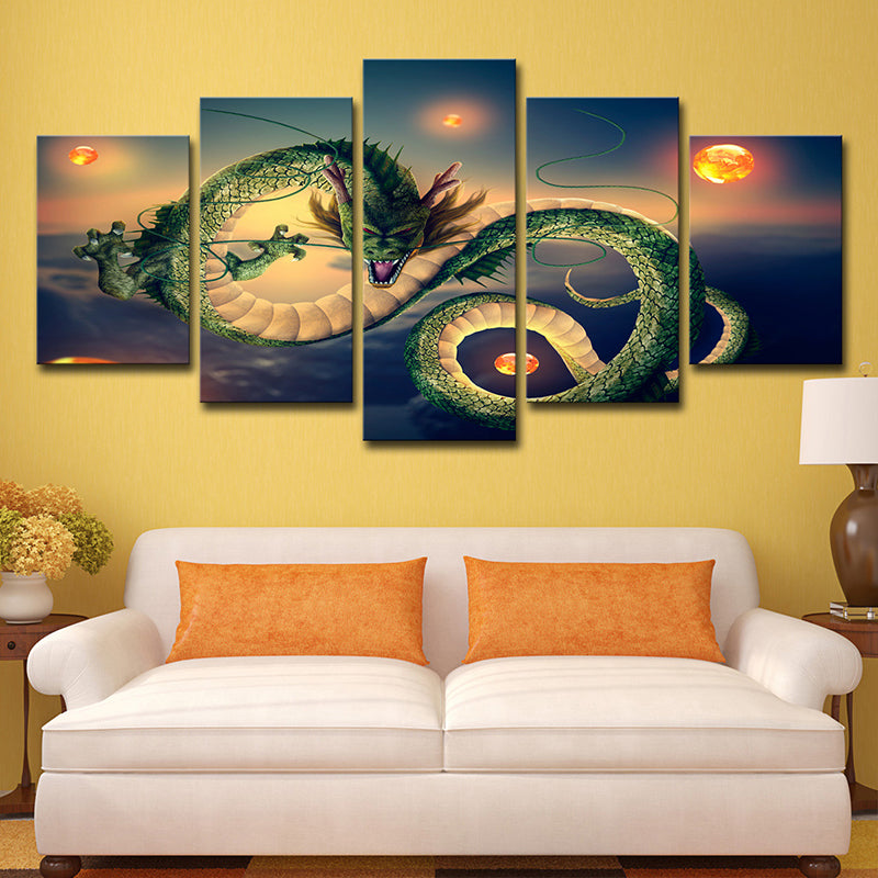 Kids Devil Dragon Canvas Wall Art Green Fantasy Wall Decoration for Teenage Bedroom