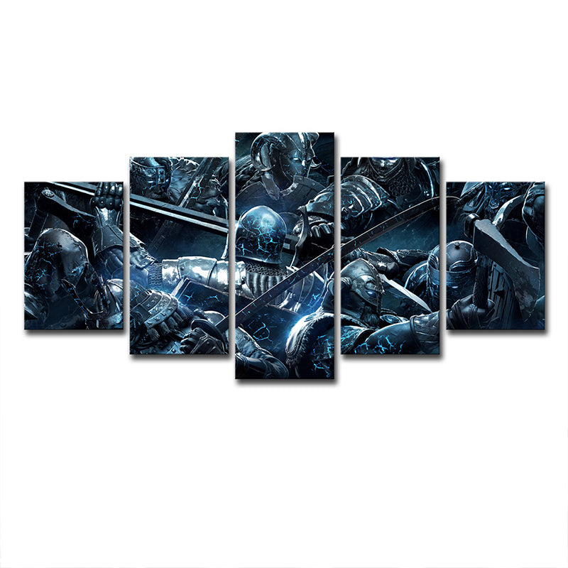 LOL Game Scene Soldiers Canvas Print Kids Style Multi-Piece Wall Art in Blue