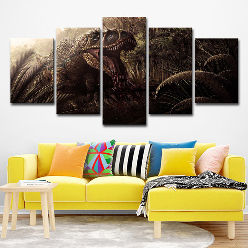 Brown Digital Print Dinosaur Canvas Fantasy Sci-Fi Multi-Piece Wall Art for Room