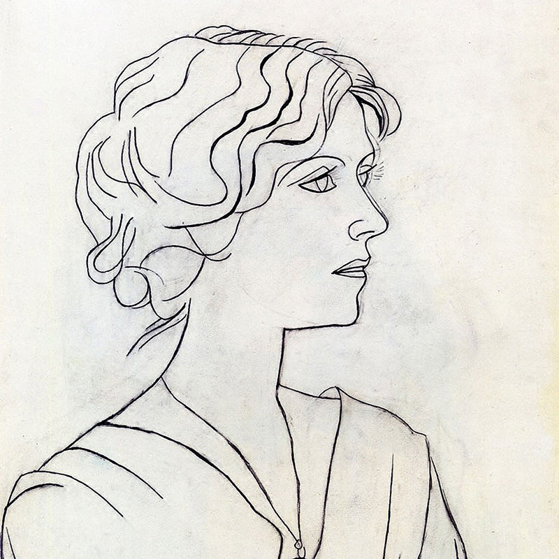 Black and White Minimalist Canvas Art Pencil Drawing Woman Side Face Wall Decor for Room