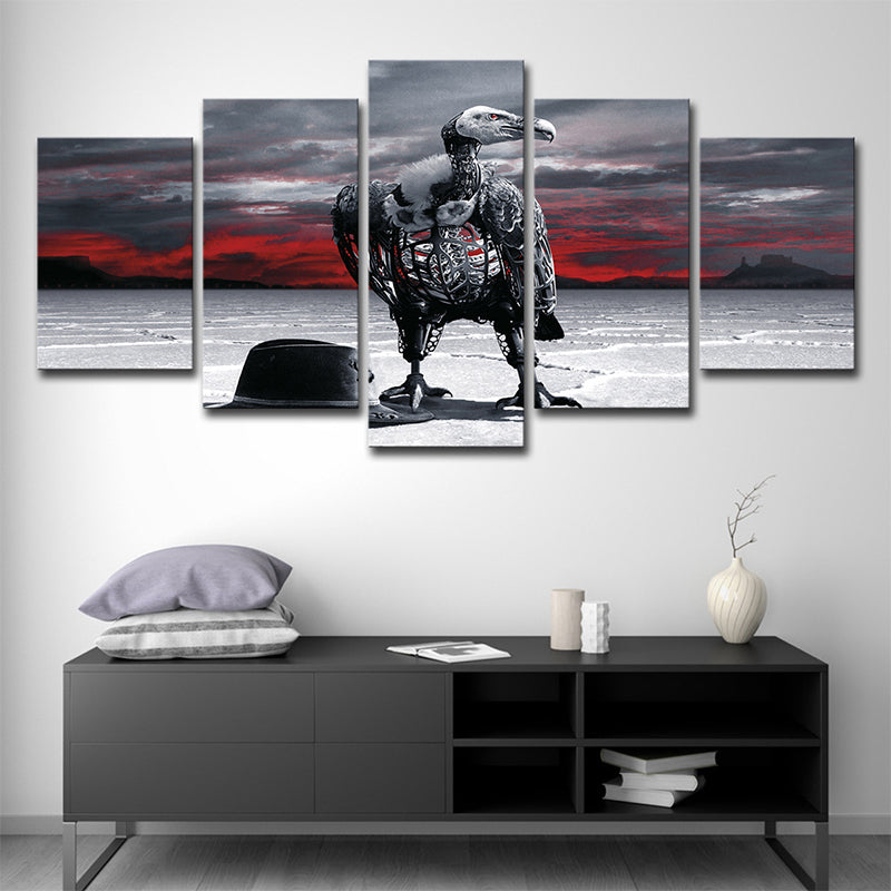 Grey Condor Skeleton Wall Art Fantasy Fictional Multi-Piece Canvas for House Interior