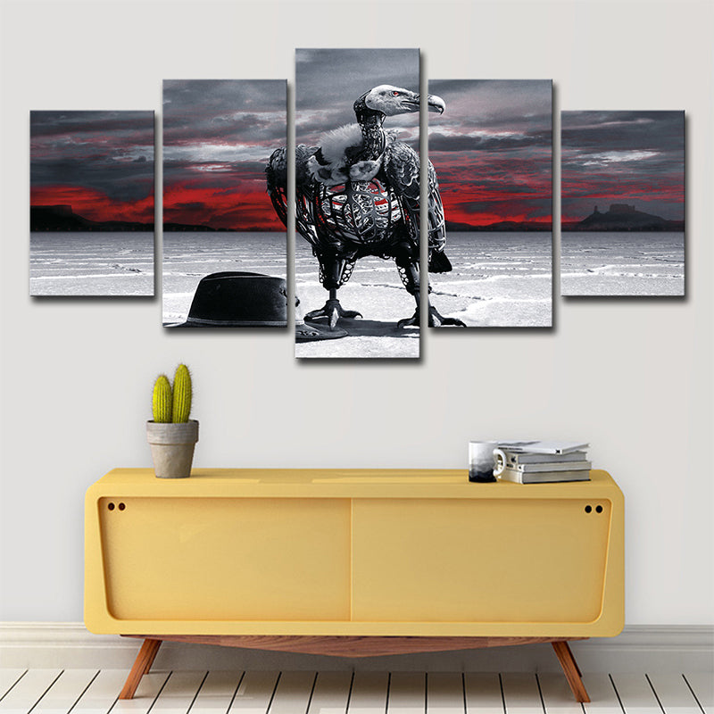 Grey Condor Skeleton Wall Art Fantasy Fictional Multi-Piece Canvas for House Interior