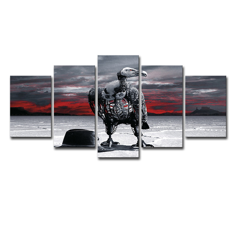 Grey Condor Skeleton Wall Art Fantasy Fictional Multi-Piece Canvas for House Interior