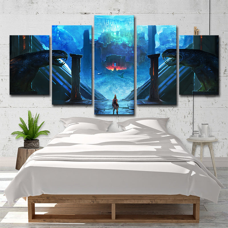 Assassins Creed Odyssey Wall Art Blue Kids Style Canvas Print for Teenage Bedroom