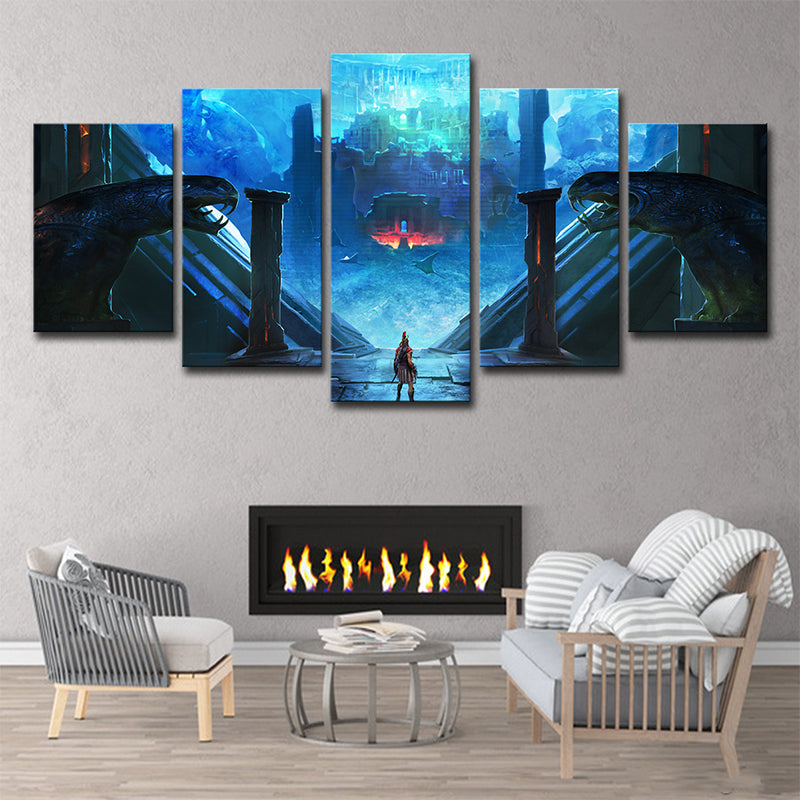Assassins Creed Odyssey Wall Art Blue Kids Style Canvas Print for Teenage Bedroom