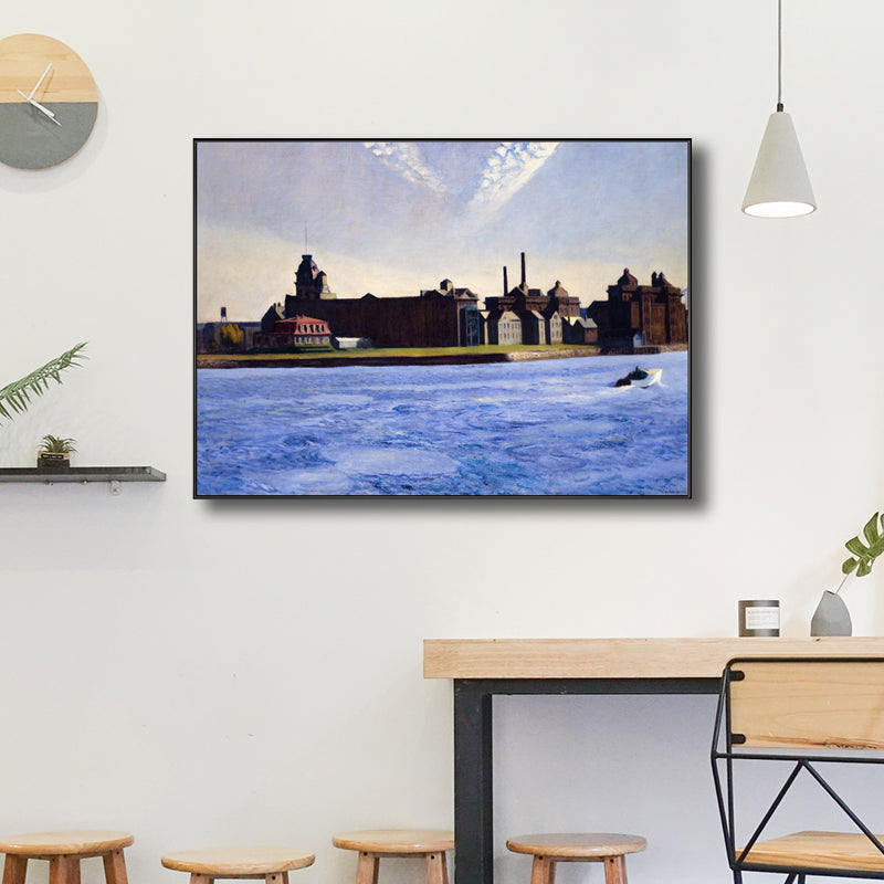 Europe Village Landscape Canvas Art Textured Rustic Living Room Wall Decor in Soft Color