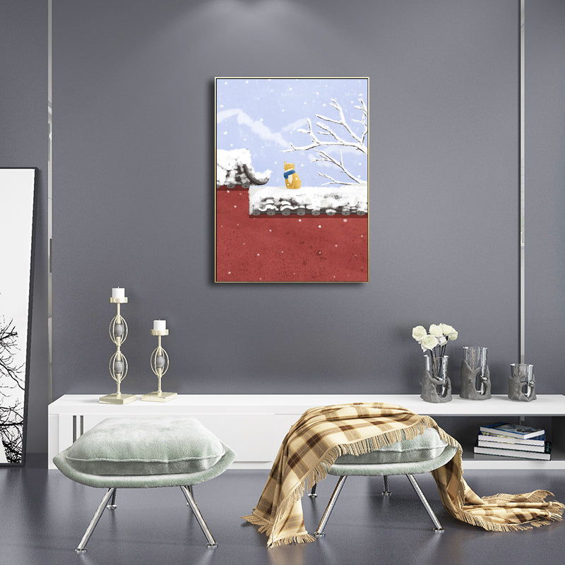 Childrens Art Scenery Print Canvas Pastel Color Textured Wall Decoration for Bedroom