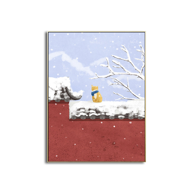 Childrens Art Scenery Print Canvas Pastel Color Textured Wall Decoration for Bedroom