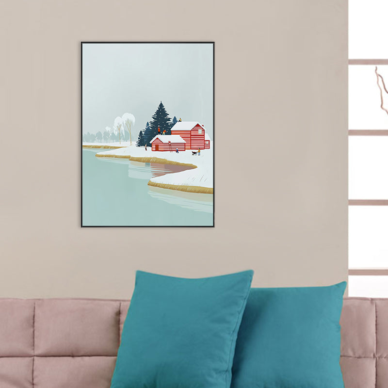 Illustration Childrens Art Wall Decor with Seasonal Scenery in Light Color for Bedroom