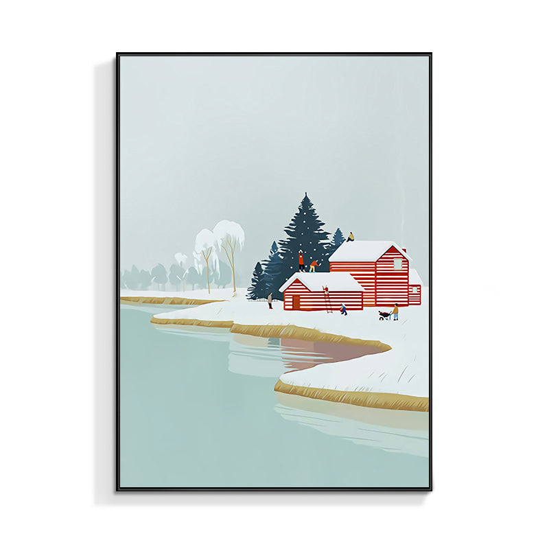 Illustration Childrens Art Wall Decor with Seasonal Scenery in Light Color for Bedroom