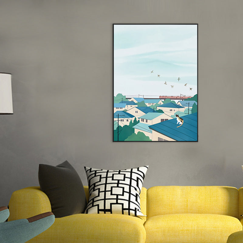 Illustration für Kinderkunst-Wanddekoration mit saisonaler Landschaft in hellen Farben für das Schlafzimmer