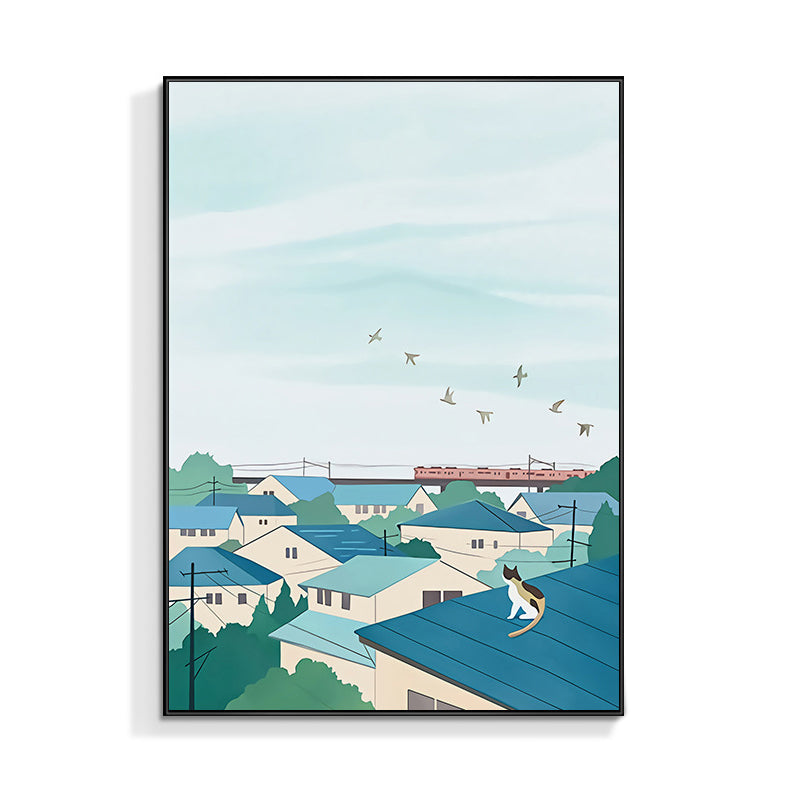 Illustration für Kinderkunst-Wanddekoration mit saisonaler Landschaft in hellen Farben für das Schlafzimmer