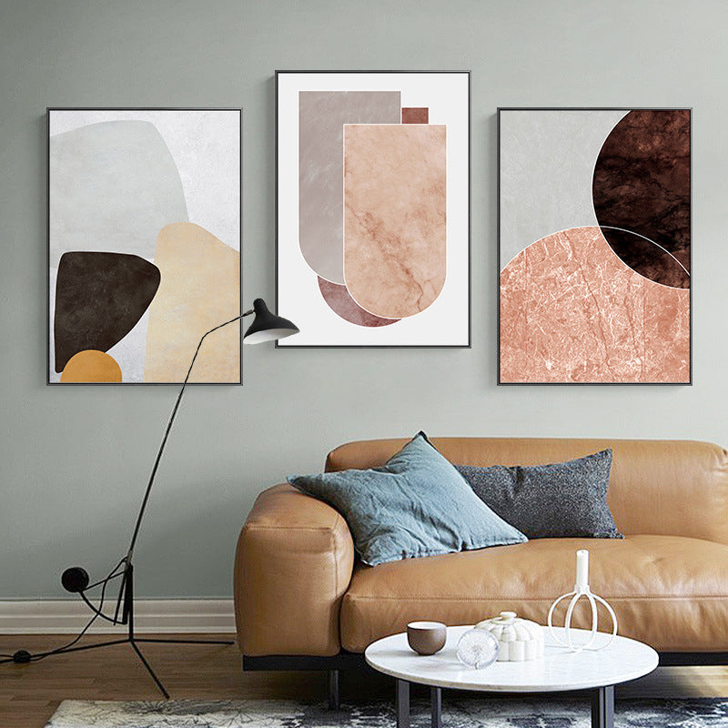 Soft Color Geometrical Art Print Abstract Nordic Textured Canvas for Sitting Room