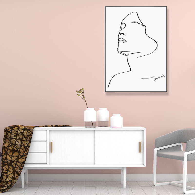 Pencil Sketch Woman Canvas Art Textured Minimalism Girls Bedroom Wall Decor in White