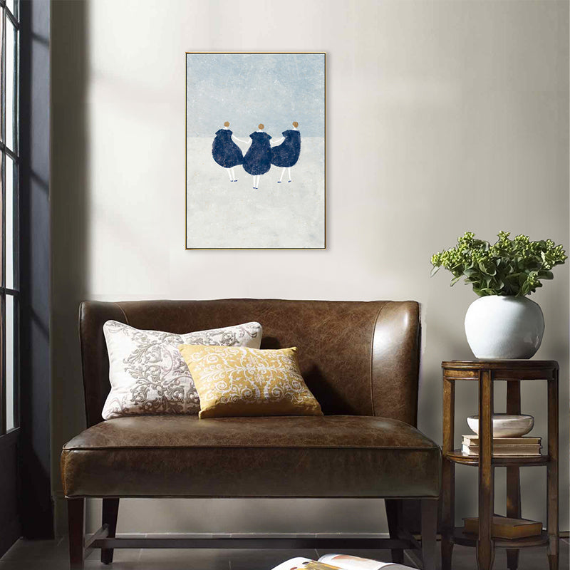 Dreamy Girls Playing Drawing Canvas House Interior Figure Print Wall Art in Soft Color