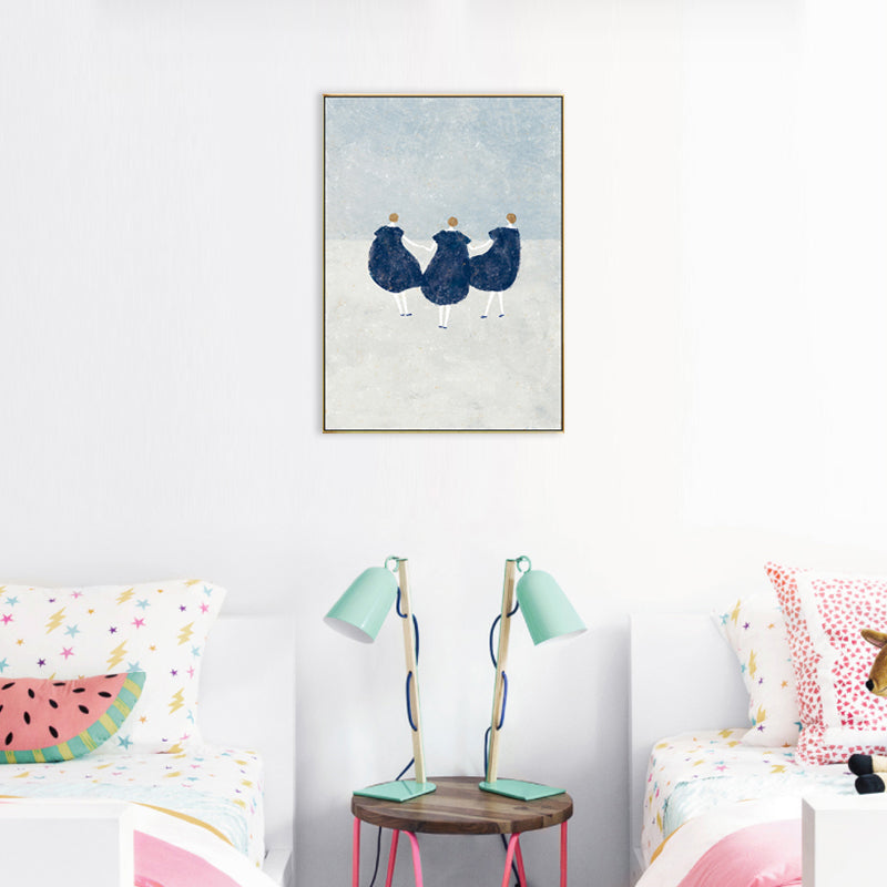 Dreamy Girls Playing Drawing Canvas House Interior Figure Print Wall Art in Soft Color