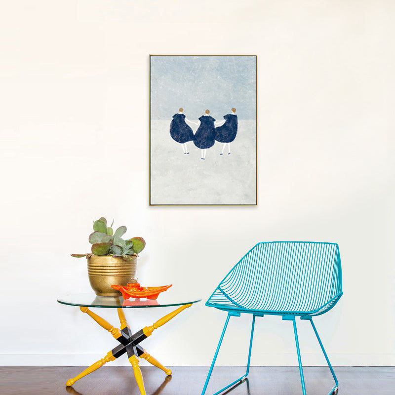 Dreamy Girls Playing Drawing Canvas House Interior Figure Print Wall Art in Soft Color