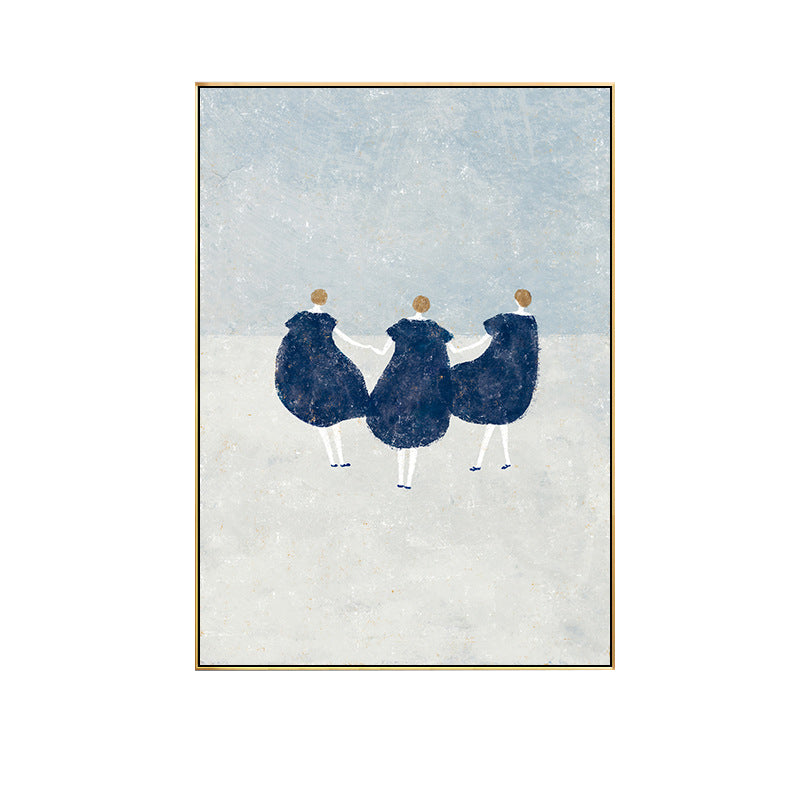 Dreamy Girls Playing Drawing Canvas House Interior Figure Print Wall Art in Soft Color