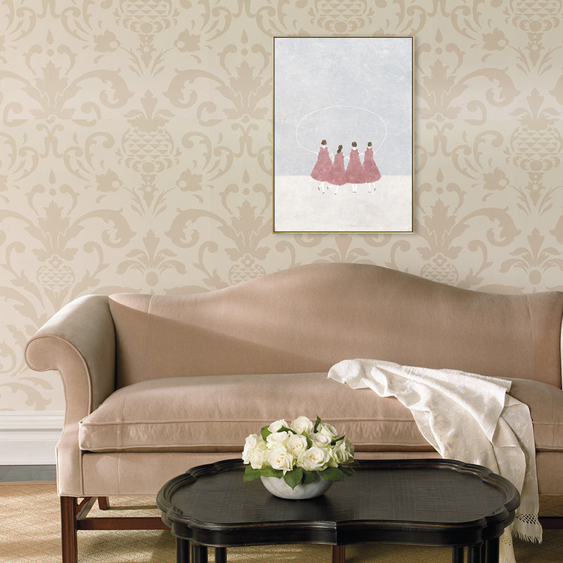 Dreamy Girls Playing Drawing Canvas House Interior Figure Print Wall Art in Soft Color