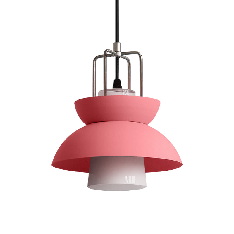 1 lámpara de techo de dormitorio ligero con tazón de tono metálico Macaron estilo gris/lámpara colgante rosa