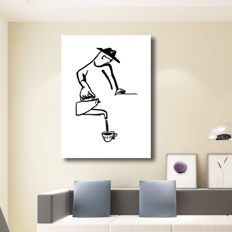 Mans Leisure Time Drawing Canvas in Black and White Minimalism Wall Art for Room
